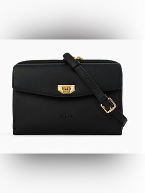 MEIA Black Vegan Leather Crossbody Bag with Gold Hardware